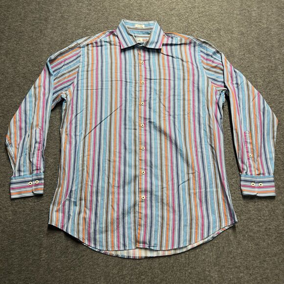 Peter Millar Shirt Men's Large Blue Striped Long Sleeve Button Cotton - Picture 1 of 6